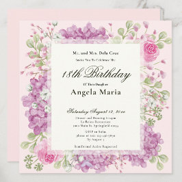 Convite de 18º Aniversário Elegantes Flores Rosa