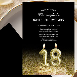 Convite de 18º Aniversário Preto e Dourado Para El
