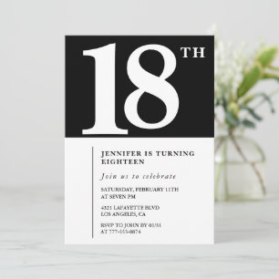 Convite de 18º aniversário preto Elegante Chique S