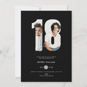 Convite de 18 Anos com Foto - Preto para Meninos