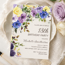 Convite de 18 Anos Floral Aquarela Amarelo Roxo