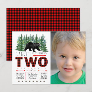 Convite de 2º Aniversário com Urso Lenhador Menino