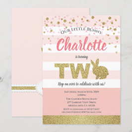 Convite de 2º aniversário da menina coelho rosa e 