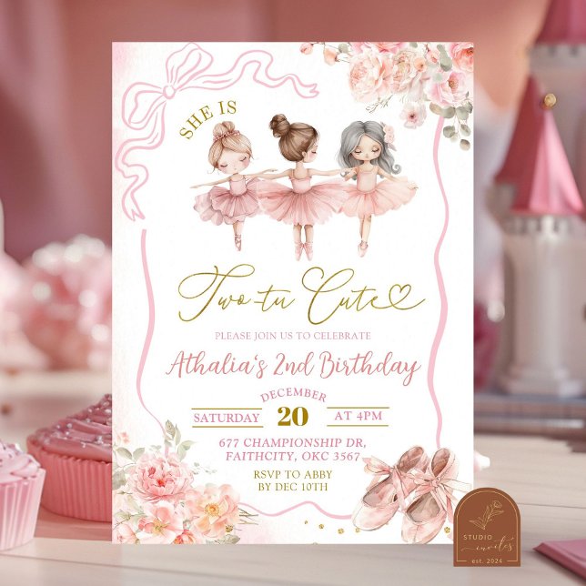 Convite de 2º Aniversário de Bailarina Rosa Fofa (Criador carregado)