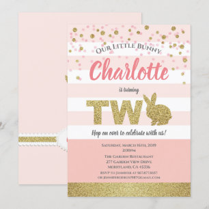 Convite de 2º aniversário de coelhinha menina rosa