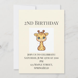 Convite de 2º Aniversário de Girafa Bebê Fofa