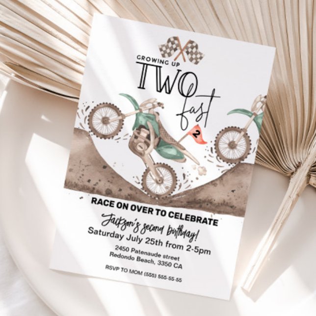 Convite de 2º aniversário de moto de terra TWO FAS (Dirt bike birthday invitaiton, Growing up Two fast, second birthday invite, 2nd birthday)