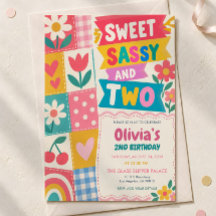 Convite de 2º Aniversário Doce e Sassy, Retro