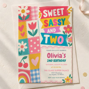 Convite de 2º Aniversário Doce e Sassy, Retro