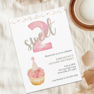 Convite de 2º Aniversário Dois Cupcakes Doces e Fo