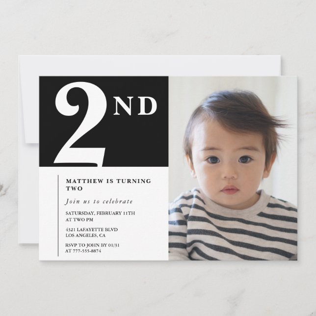 Convite de 2º aniversário elegante com foto de men (Frente)