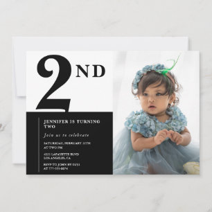 Convite de 2º aniversário elegante Garota Chic Fot