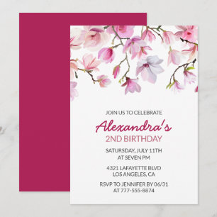 convite de 2º aniversário Floral Aquarela Simples