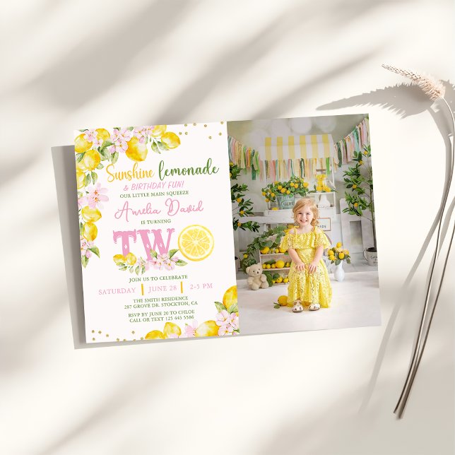 Convite de 2º Aniversário Floral de Limonada Sunsh (Criador carregado)