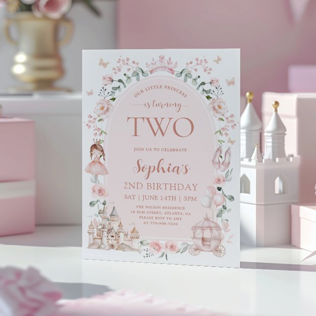 Convite de 2º Aniversário Menina Princesa Rosa Blu (Criador carregado)