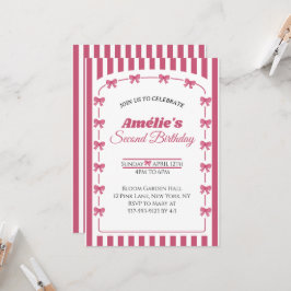 Convite de 2º Aniversário Menina Rosa Coquette Laç
