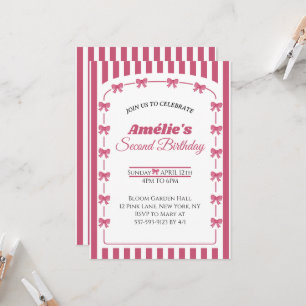 Convite de 2º Aniversário Menina Rosa Coquette Laç