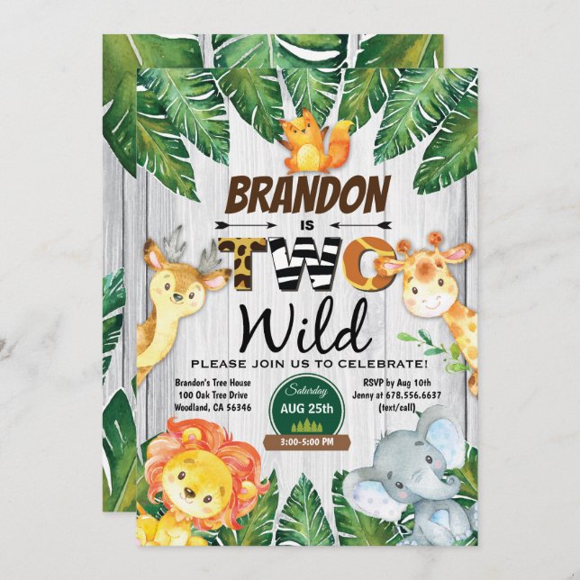 Convite de 2º aniversário na selva. Menino safari  (Frente/Verso)