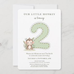 Convite de 2º aniversário Our Little Monkey Branco