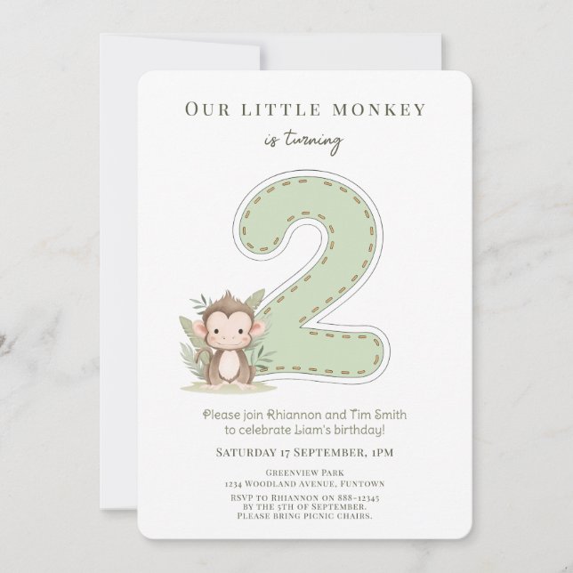 Convite de 2º aniversário Our Little Monkey Branco (Frente)
