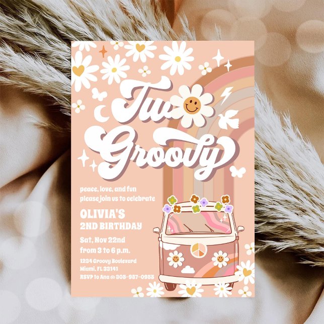 Convite de 2º Aniversário Retro Groovy (Criador carregado)