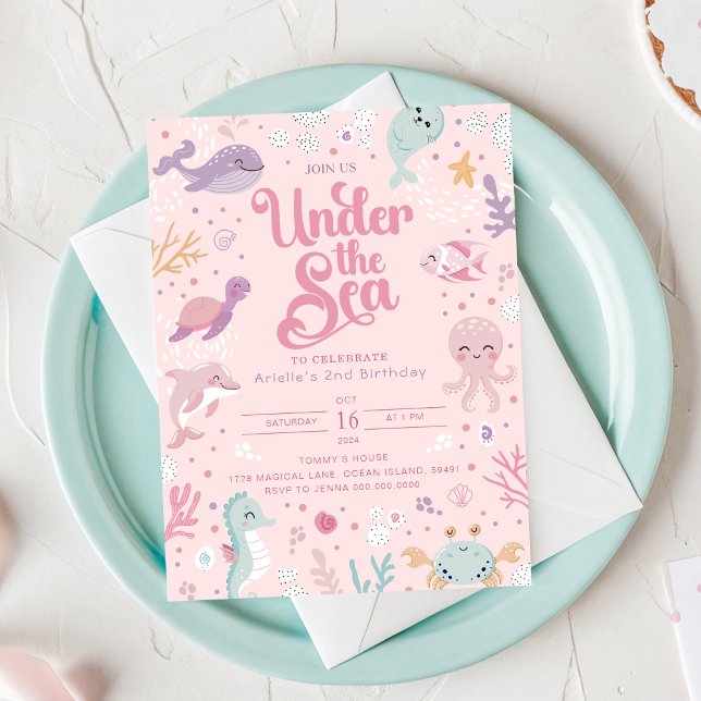 Convite de 2º Aniversário Sob o Mar. Editável (Under the Sea 2nd Birthday Invitation. Editable Invitation
)