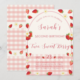 Convite de 2º aniversário Two Sweet Berry Strawber