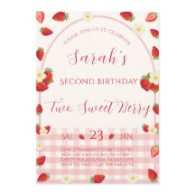 Convite de 2º aniversário Two Sweet Berry Strawber