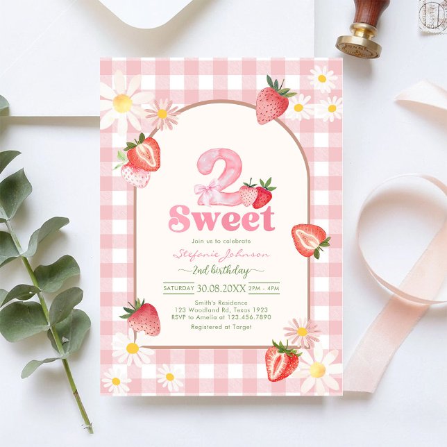 Convite de 2º Aniversário Two Sweet Strawberry (Criador carregado)