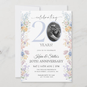 Convite de 20º Aniversário Floral Com Foto