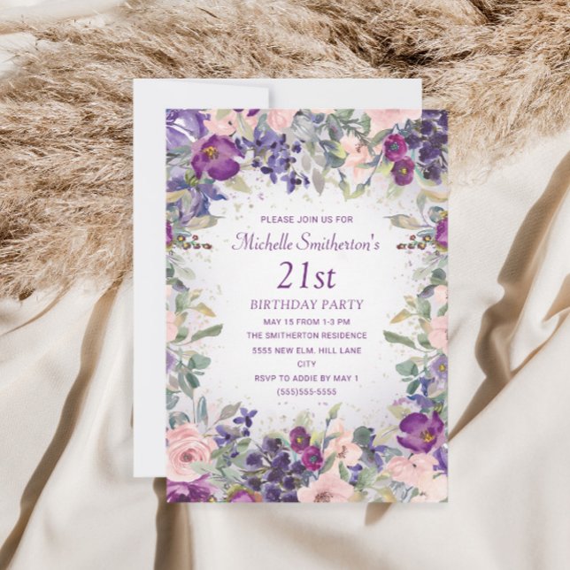 Convite de 21º Aniversário com Flora e Folhagem Ro (Criador carregado)