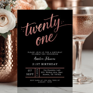 Convite de 21º Aniversário Elegante Preto e Dourad