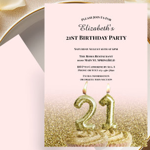 Convite de 21º Aniversário Rosa e Dourado Para Ela