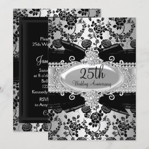 Convite de 25º Aniversário Black Silver Rose & Jew