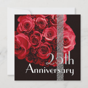 Convite de 25º Aniversário Rosas VERMELHAS