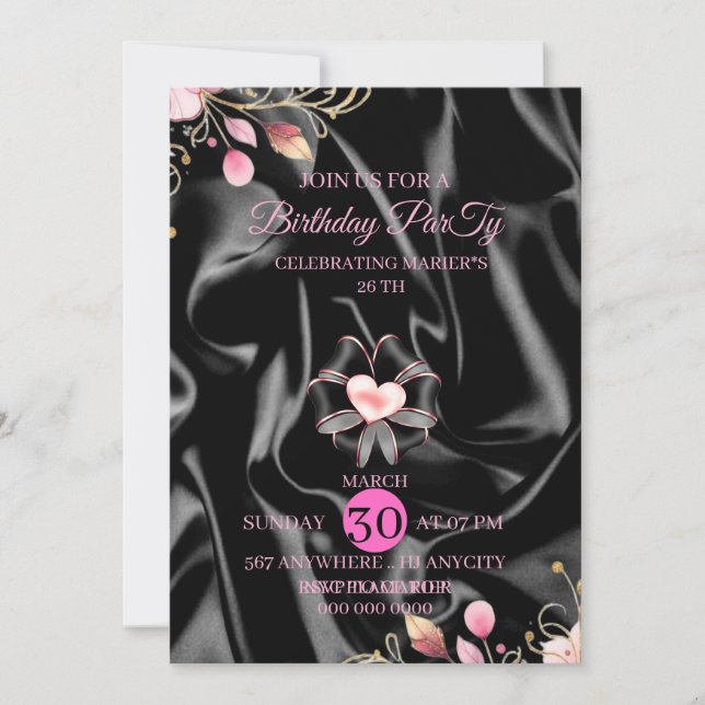 convite de 26º aniversário cintilante rosa 26º mod (Frente)
