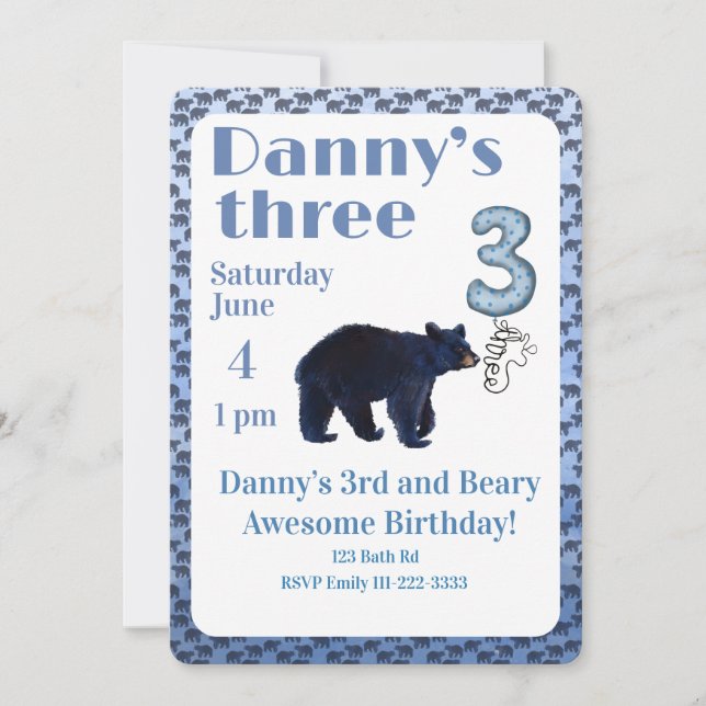 Convite de 3º Aniversário Beary Incrível (Frente)