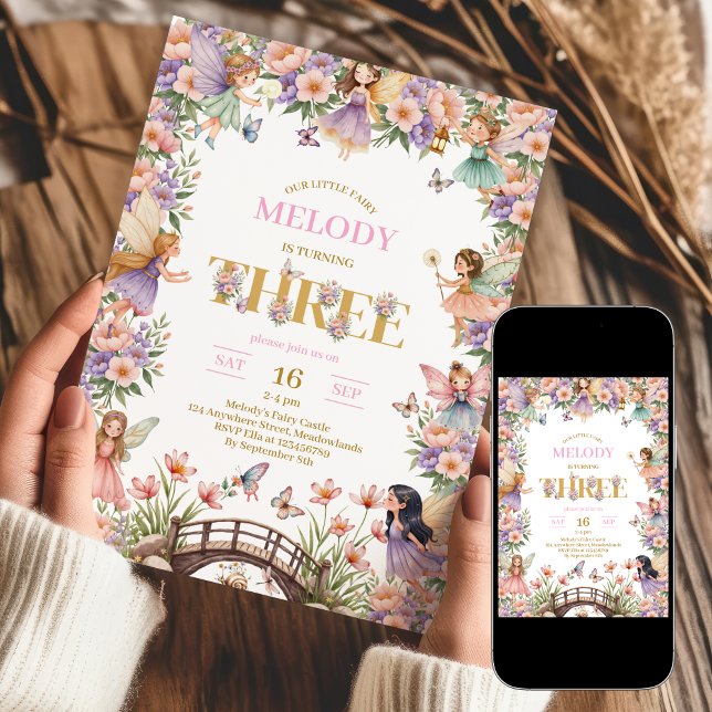 Convite de 3º aniversário da flor fada (Criador carregado)