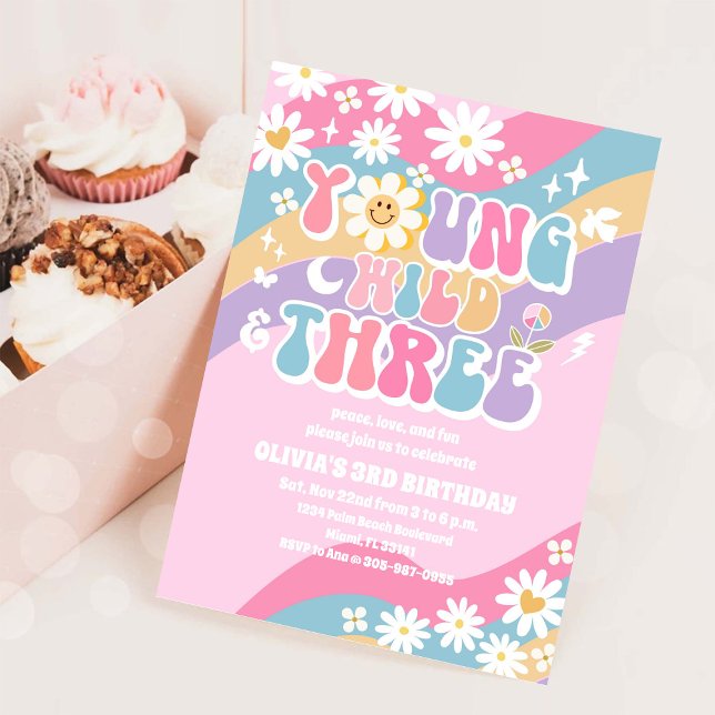 Convite de 3º Aniversário da Groovy Daisy (Criador carregado)