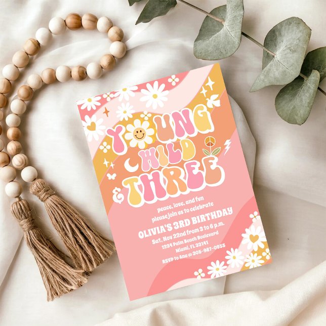 Convite de 3º Aniversário da Groovy Daisy (Criador carregado)