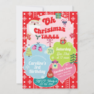 Convite de 3º aniversário da menina Oh Christmas T