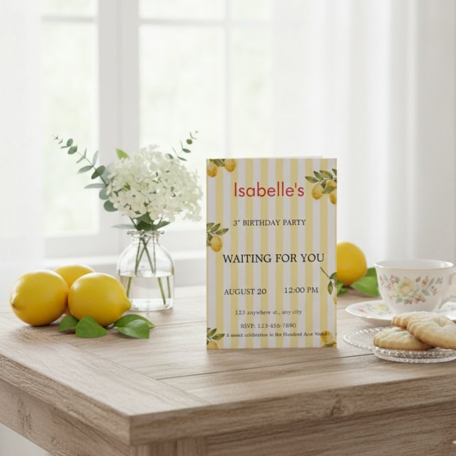 Convite de 3º Aniversário de Limonada Personalizáv (Criador carregado)