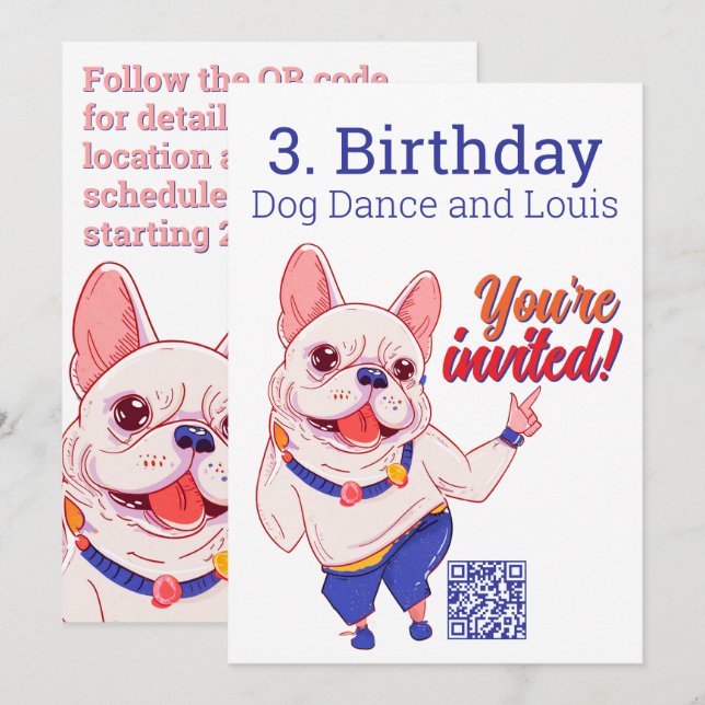 Convite de 3º Aniversário do Bulldog Francês  (Frente/Verso)