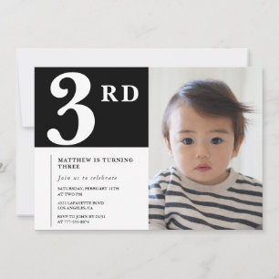Convite de 3º aniversário elegante Foto Menino Pre
