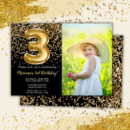 Convite de 3º Aniversário Menina Preto Ouro Foto