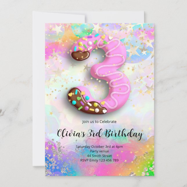 Convite de 3º Aniversário para Meninas (Frente)