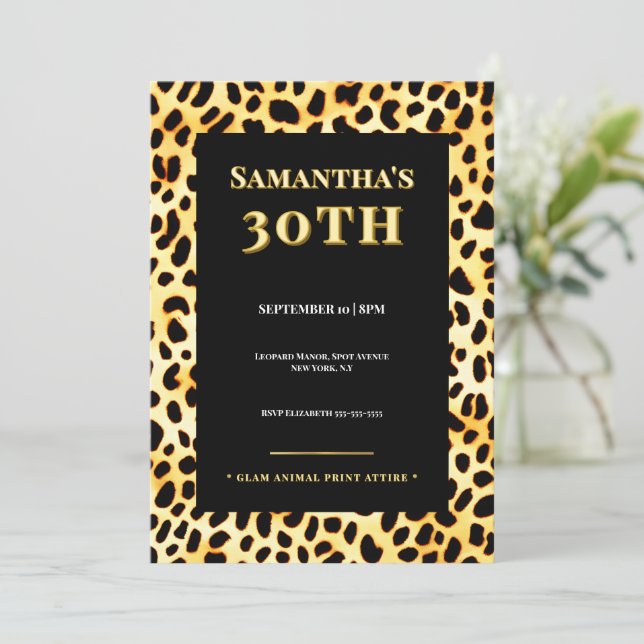Convite de 30º Aniversário com Pelagem de Leopardo (Em pé/Frente)