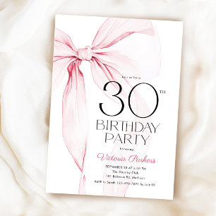 Convite de 30º Aniversário Laço Rosa Elegante Coqu