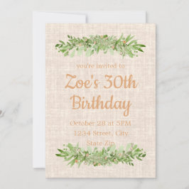 Convite de 30º Aniversário – Linen Greenery | Trin