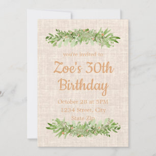 Convite de 30º Aniversário – Linen Greenery Trin